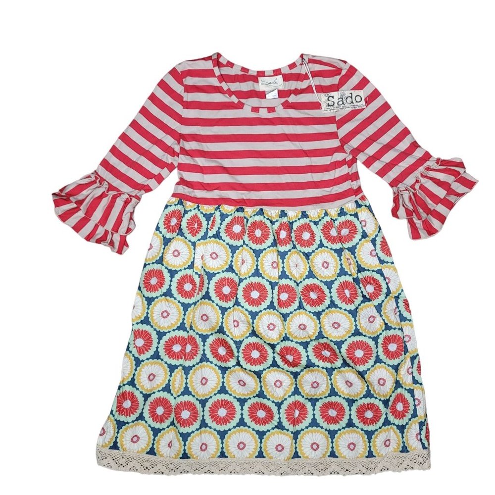 Sado NWT boutique souther bell patterned floral lace ruffle dress red, yellow M